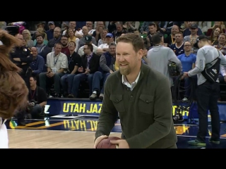 a fan nails the top during an nba halftime break