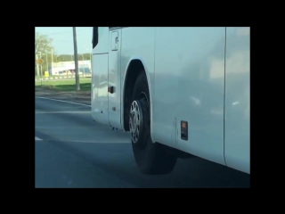 bus flying over the road